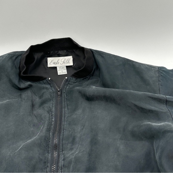 Vintage Collectibles Ensle Silk 100% Silk Black Zip-Up Jacket men’s small - Picture 3 of 12